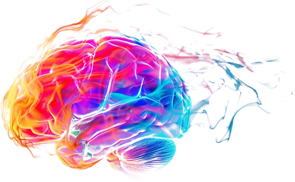 Cerebro luminoso del que se desprenden trazos de color, s&iacute;mbolo de las ideas que se transforman en tecnolog&iacute;a